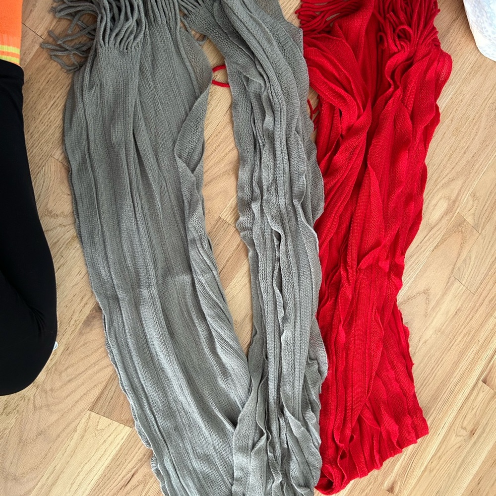 Red and Gray Fringe Scarves